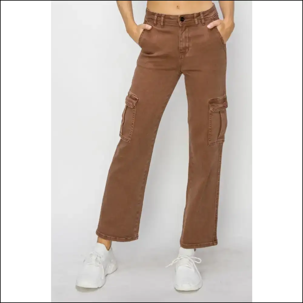 High Rise Cargo Jeans: Because your Curves Deserve a Peak Performance! 😂 - Mocha / 0(24) - Jeans on Sale Worldwide Shipping
