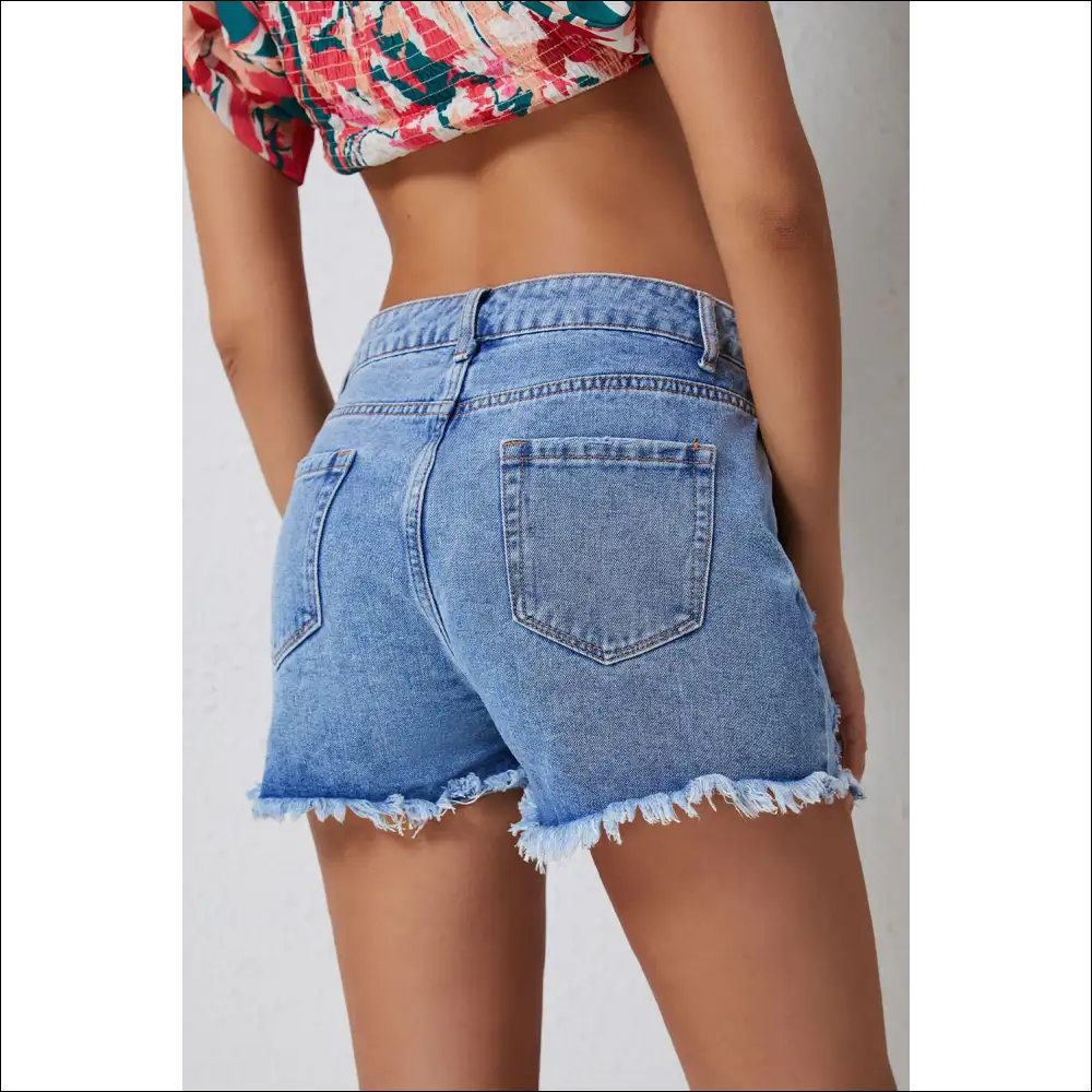 High Rise Crossover Waist Denim Shorts - on Sale Worldwide Shipping