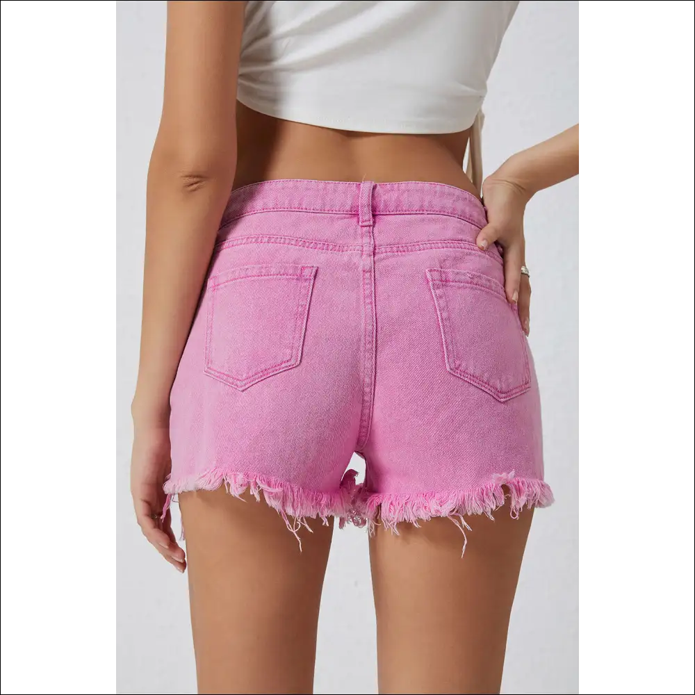 High Rise Crossover Waist Denim Shorts - on Sale Worldwide Shipping