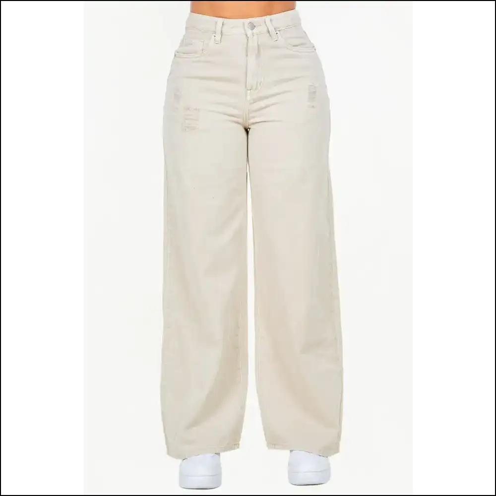 High Waist Distressed Wide Leg Jeans: where Comfort Meets Catwalk Chaos! π - Beige / 1 - Jeans on Sale Worldwide Shipping