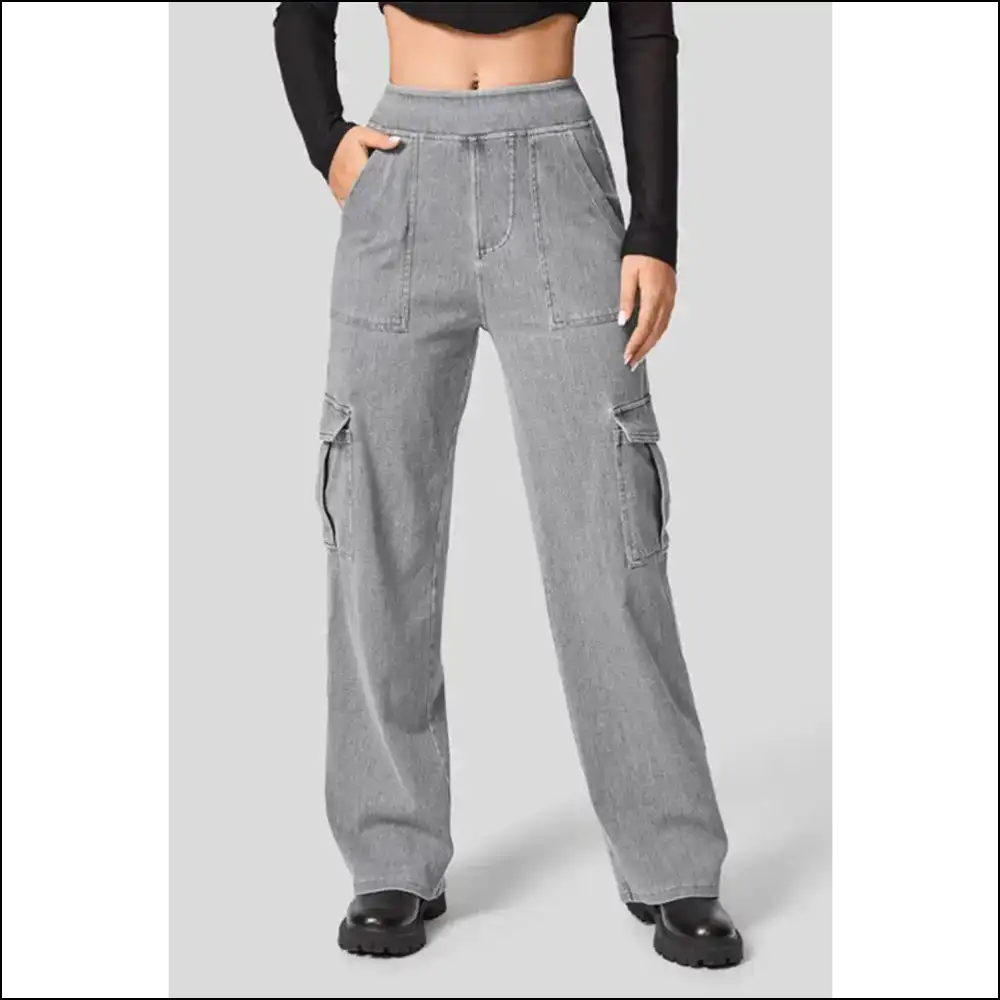 High Waist Straight Leg Cargo Jeans: where Drama Meets Denim Delight! ππ - Gray / s - Jeans on Sale Worldwide Shipping