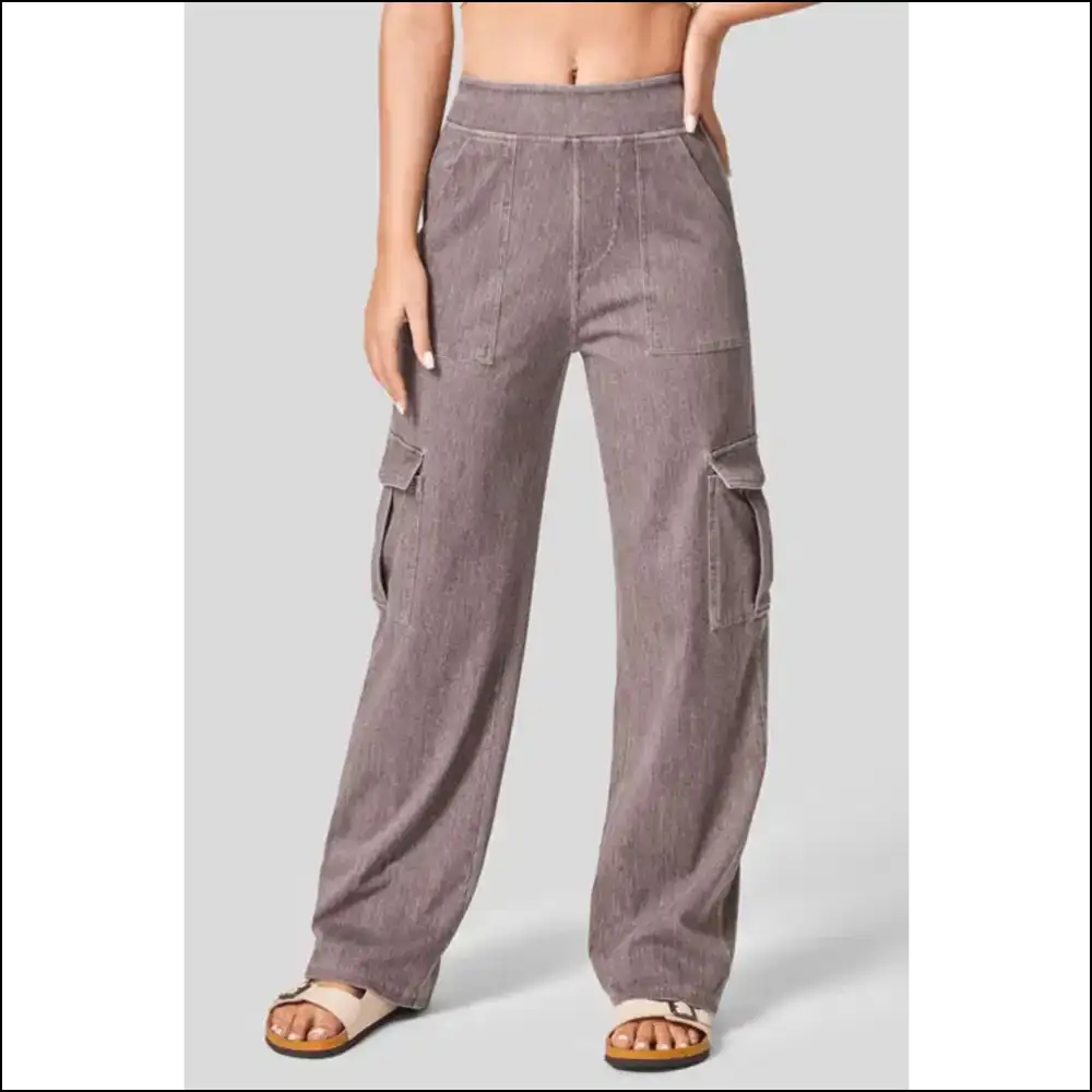 High Waist Straight Leg Cargo Jeans: where Drama Meets Denim Delight! ππ - Mocha / Xl - Jeans on Sale Worldwide Shipping
