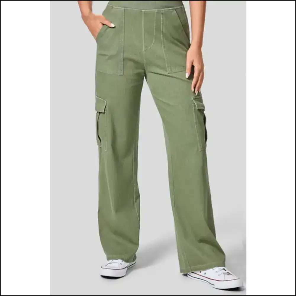 High Waist Straight Leg Cargo Jeans: where Drama Meets Denim Delight! ππ - Gum Leaf / Xs - Jeans on Sale Worldwide Shipping