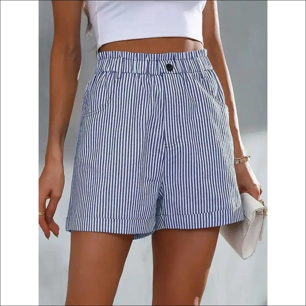 High Waist Striped Shorts for Trendy Women - Medium / 3xl - on Sale Worldwide Shipping