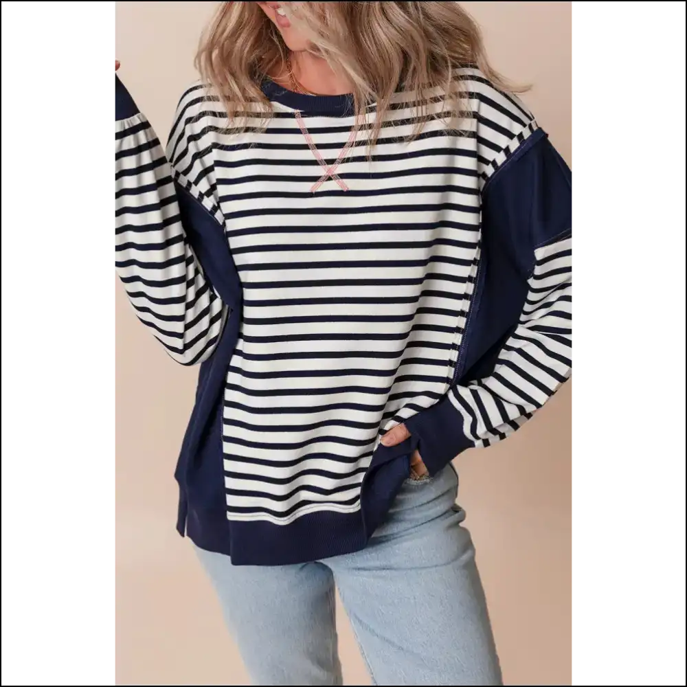 Holy Chic! White Stripe Patchwork Sweatshirt! Needful Things - Xs - Sweatshirts & Hoodies on Sale Worldwide Shipping