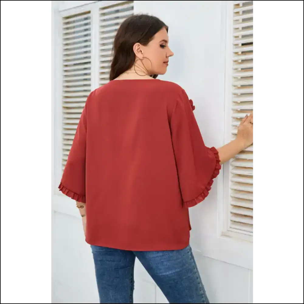 Honey Plus Size Frill Trim Blouse - Blouses on Sale Worldwide Shipping