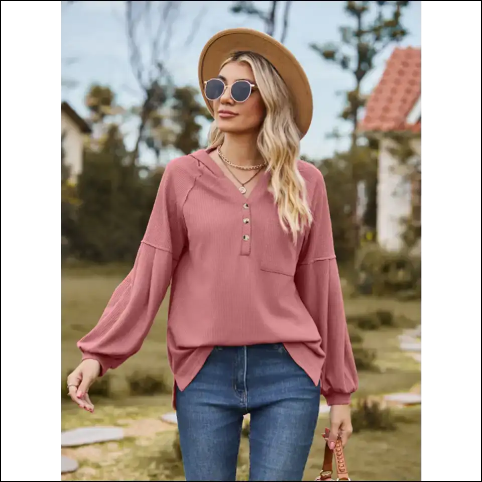 Hoodie Up Buttercup: your Chic Buttoned Dropped Shoulder Sidekick! πβ¨ - Pink / 2xl - Sweatshirts & Hoodies on Sale Worldwide Shipping