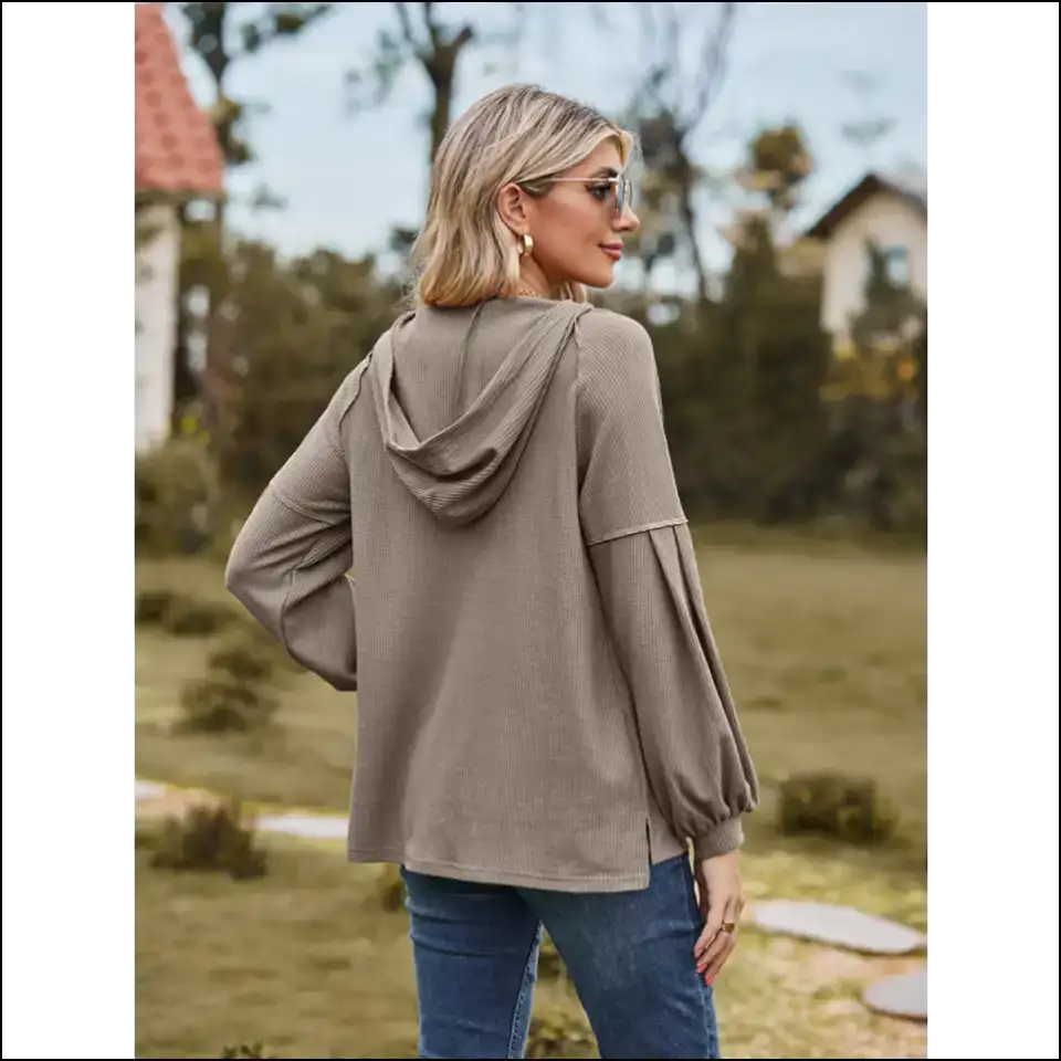 Hoodie Up Buttercup: your Chic Buttoned Dropped Shoulder Sidekick! πβ¨ - Chocolate / s - Sweatshirts & Hoodies on Sale Worldwide Shipping