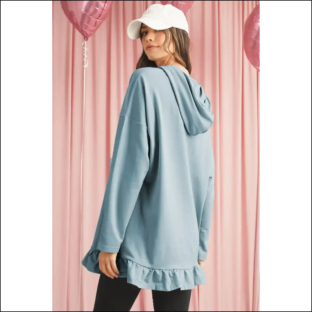 Iceland Blue Ruffled Hem Hoodie: your Netflix Binge Buddy ๐ - Sweatshirts & Hoodies on Sale Worldwide Shipping