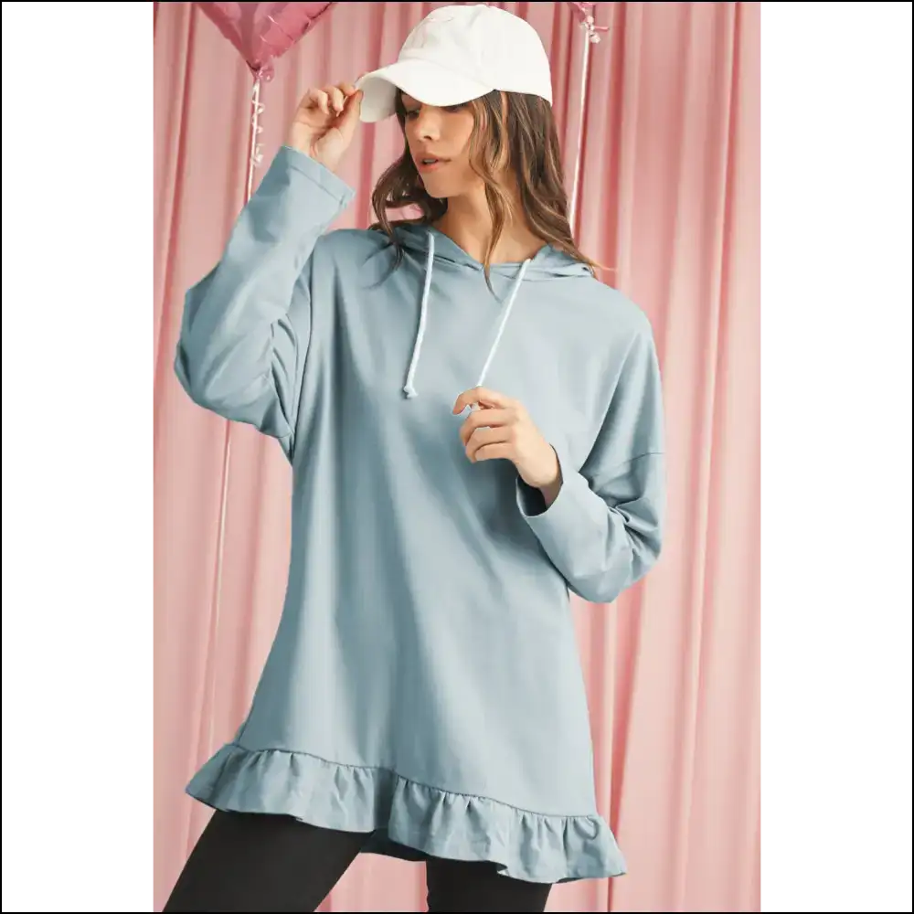 Iceland Blue Ruffled Hem Hoodie: your Netflix Binge Buddy ๐ - Sweatshirts & Hoodies on Sale Worldwide Shipping