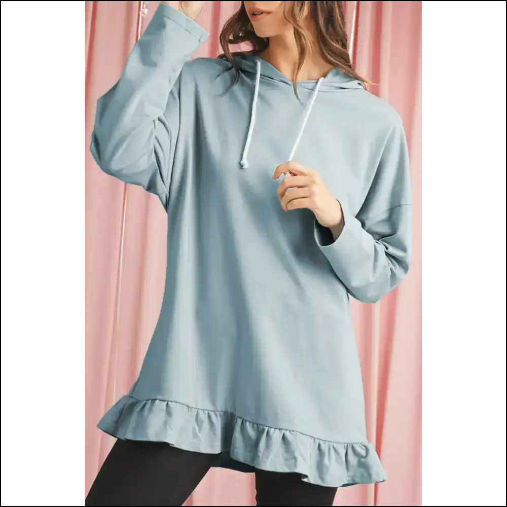 Iceland Blue Ruffled Hem Hoodie: your Netflix Binge Buddy ๐ - s - Sweatshirts & Hoodies on Sale Worldwide Shipping
