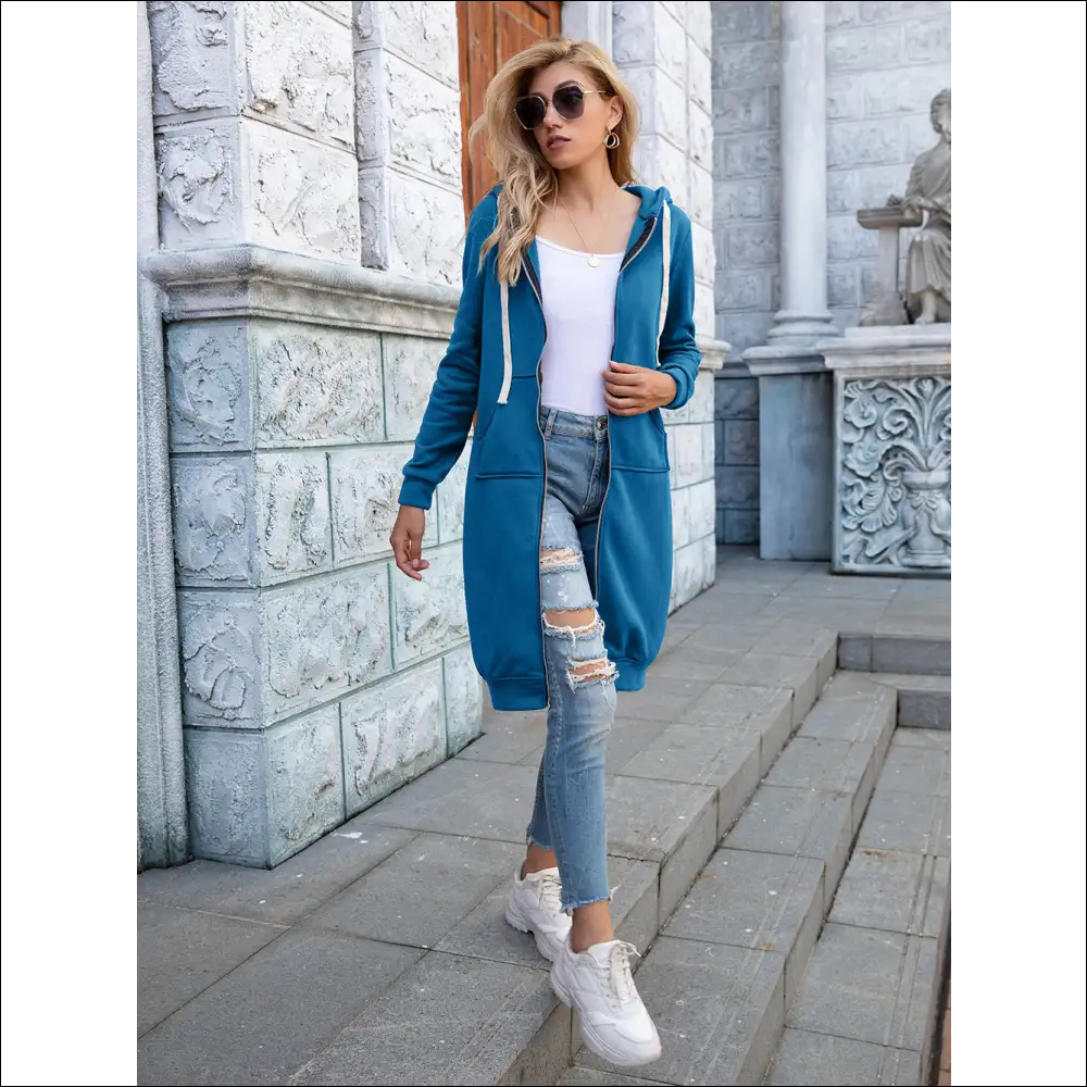 Ivy Lane Chic Longline Zip-up Hoodie with Pockets - Hoodies Sweatshirts & on Sale Worldwide Shipping