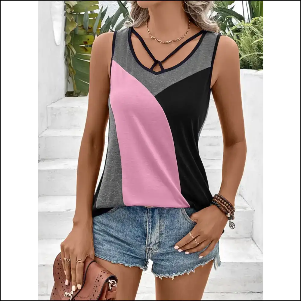 Ivy Lane Color Block Tank Top - Dusty Pink / l - Tops on Sale Worldwide Shipping