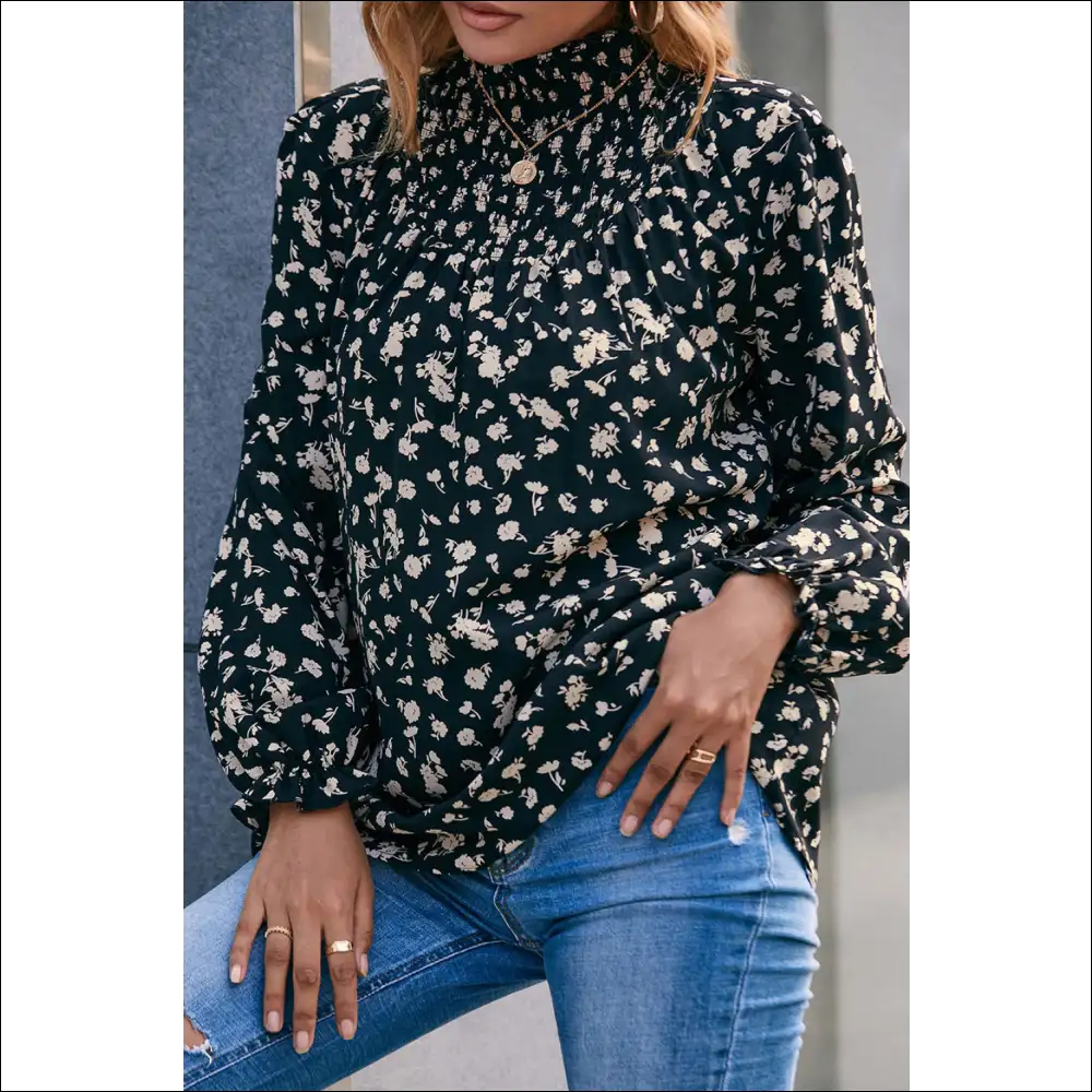 Ivy Lane Floral Mock Neck Blouse - Blouses on Sale Worldwide Shipping
