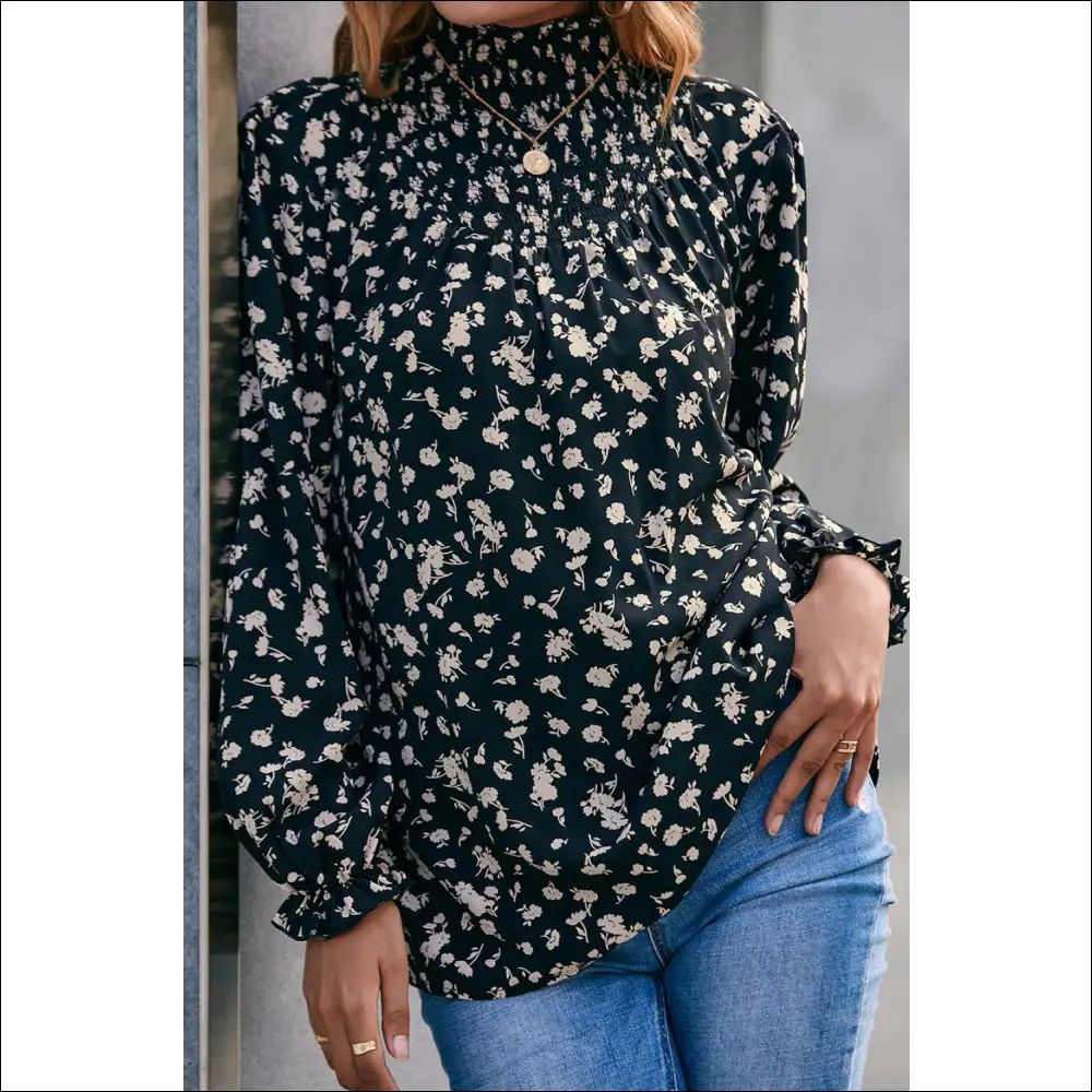 Ivy Lane Floral Mock Neck Blouse - Blouses on Sale Worldwide Shipping