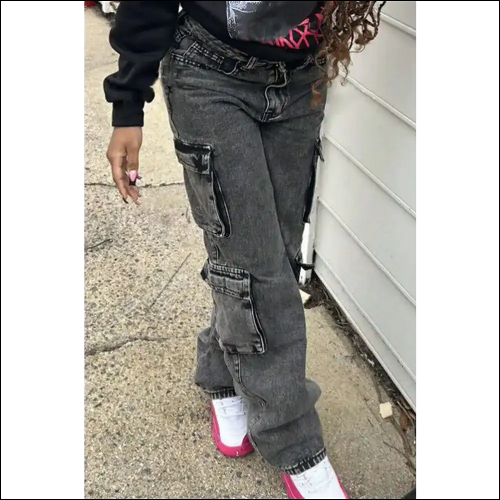 Jeans Fit for a Queen: Rock your Universe in Stylish Washed Cargo! 👖✨ - Dark Gray / s - on Sale Worldwide Shipping