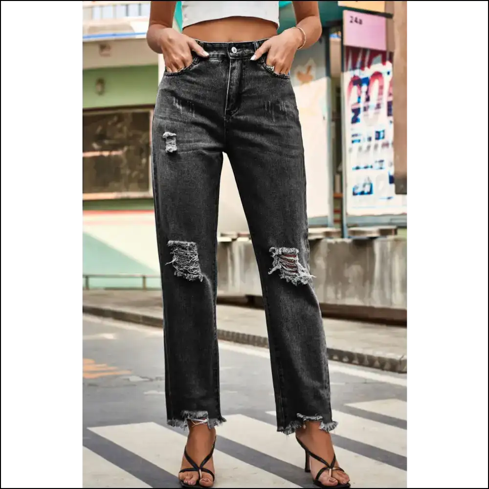 Jeans: Meet your New Bestie the Distressed Buttoned Loose Fit Wonder! ππ - Dark / m - Jeans on Sale Worldwide Shipping