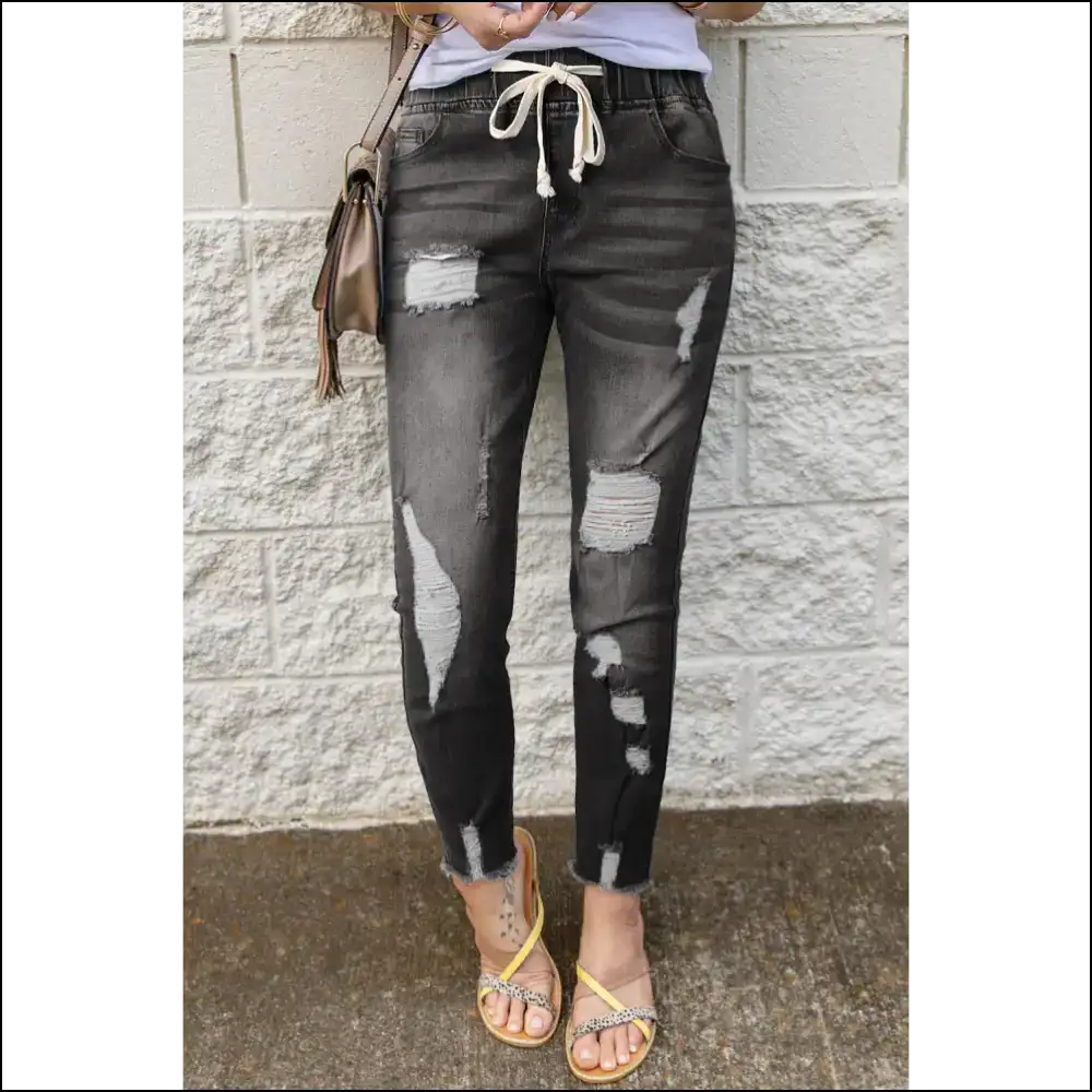 Jeans so Distressed They’ve Seen More Drama than a Reality Show 🎭✨ - Dark / 10 - on Sale Worldwide Shipping