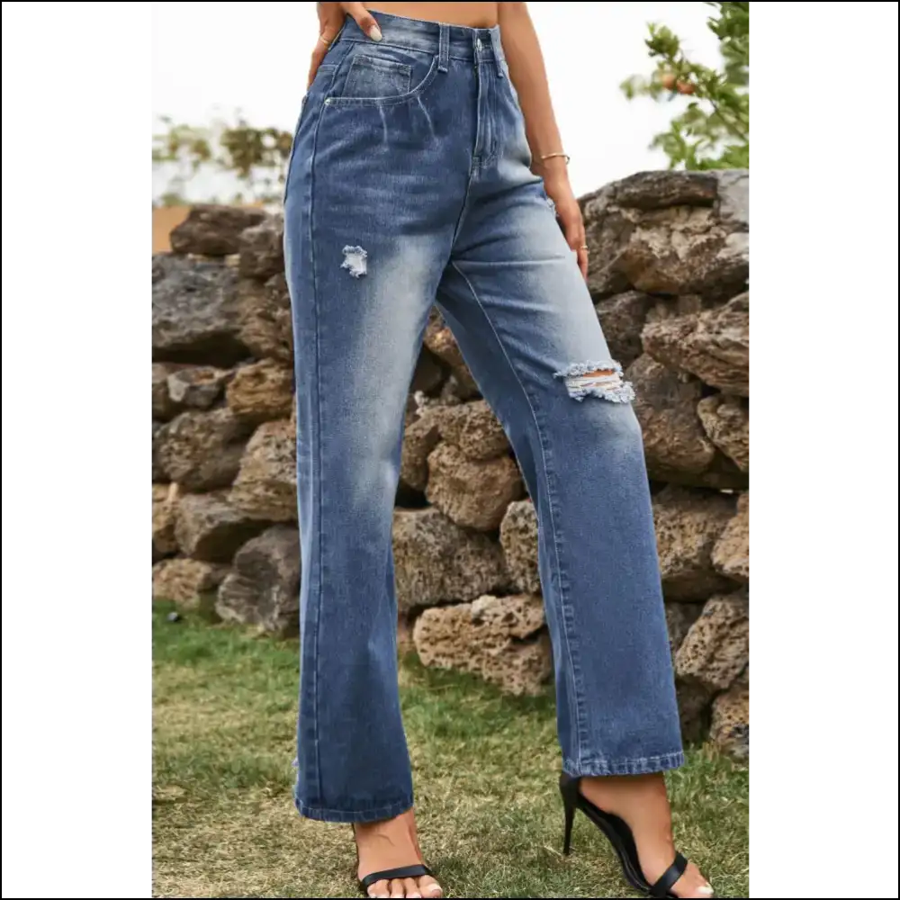 Jeans with Attitude: Strut in Chic Distressed Buttoned Loose Fit! 💃 - on Sale Worldwide Shipping