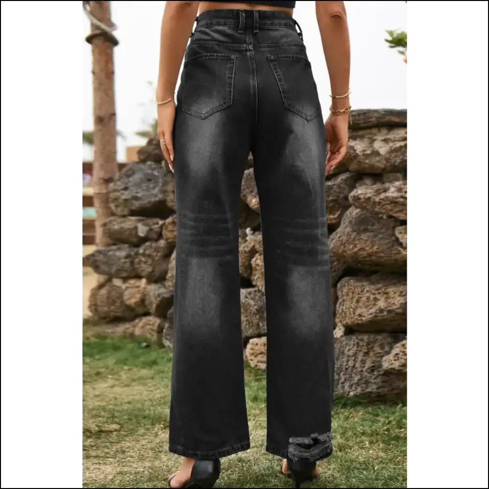 Jeans with Attitude: Strut in Chic Distressed Buttoned Loose Fit! 💃 - on Sale Worldwide Shipping