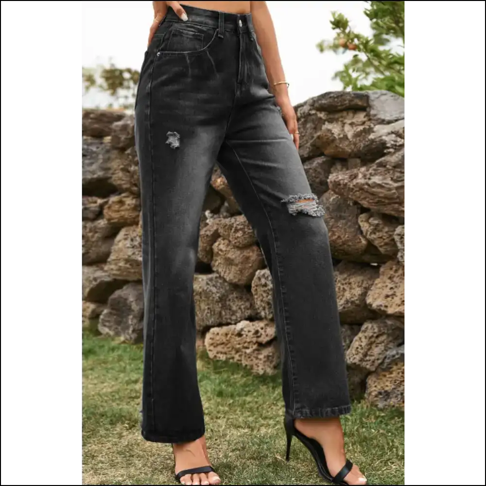 Jeans with Attitude: Strut in Chic Distressed Buttoned Loose Fit! 💃 - Dark / 2xl - on Sale Worldwide Shipping
