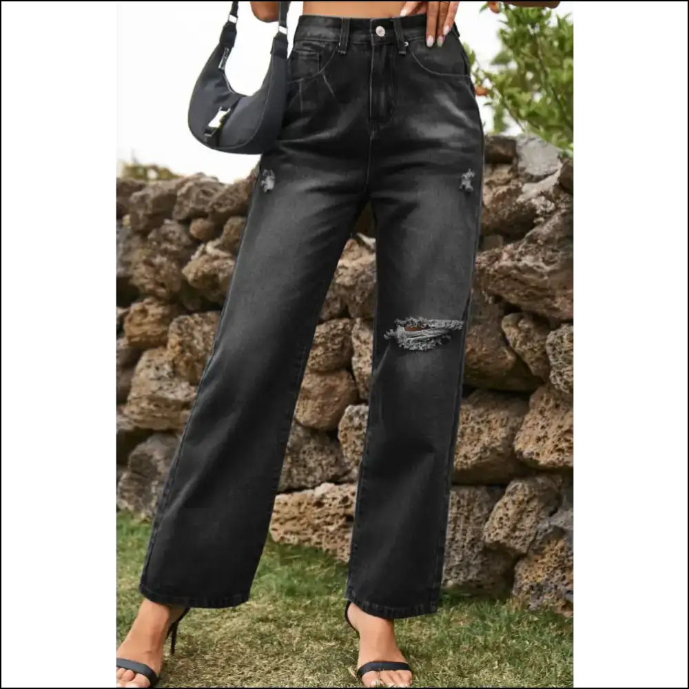Jeans with Attitude: Strut in Chic Distressed Buttoned Loose Fit! 💃 - on Sale Worldwide Shipping
