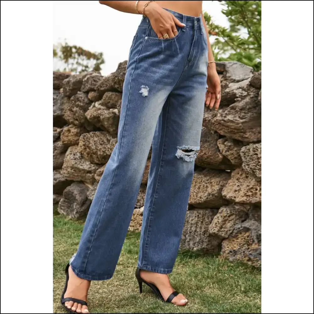 Jeans with Attitude: Strut in Chic Distressed Buttoned Loose Fit! 💃 - on Sale Worldwide Shipping