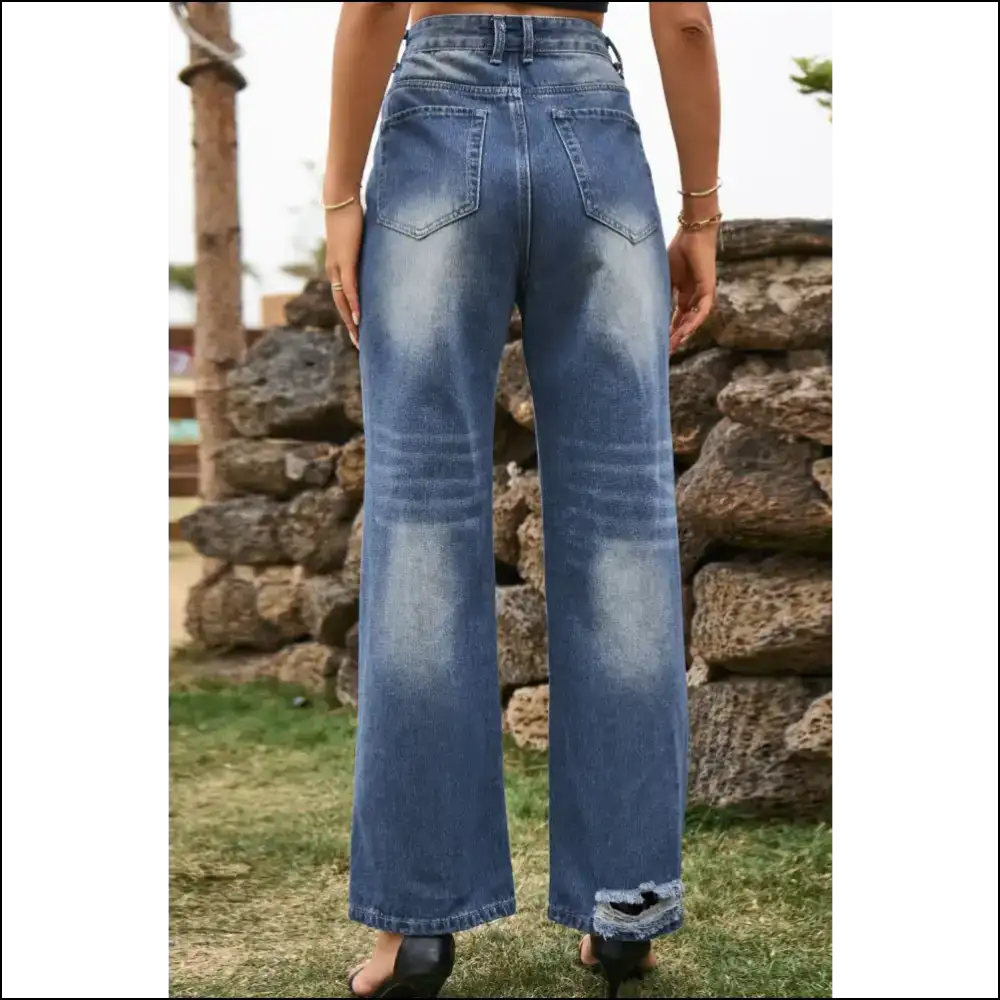 Jeans with Attitude: Strut in Chic Distressed Buttoned Loose Fit! 💃 - on Sale Worldwide Shipping