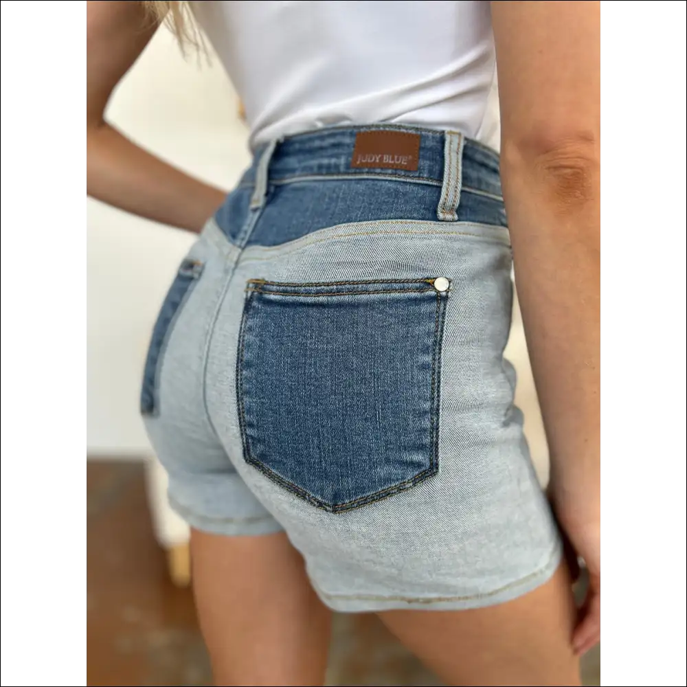 Judy Blue Color Block Full Size Denim Shorts - on Sale Worldwide Shipping