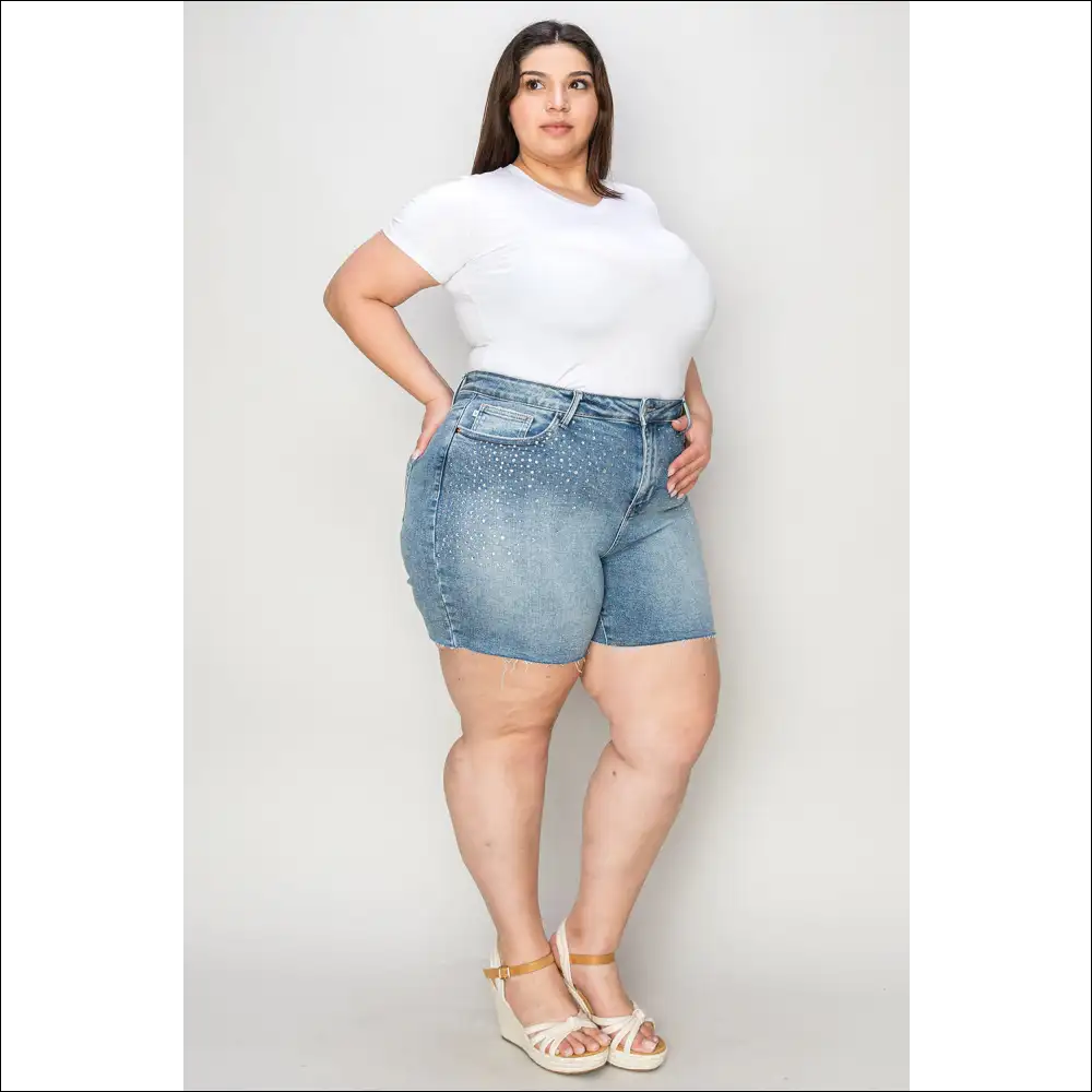 Judy Blue High Waist Rhinestone Decor Denim Shorts - on Sale Worldwide Shipping