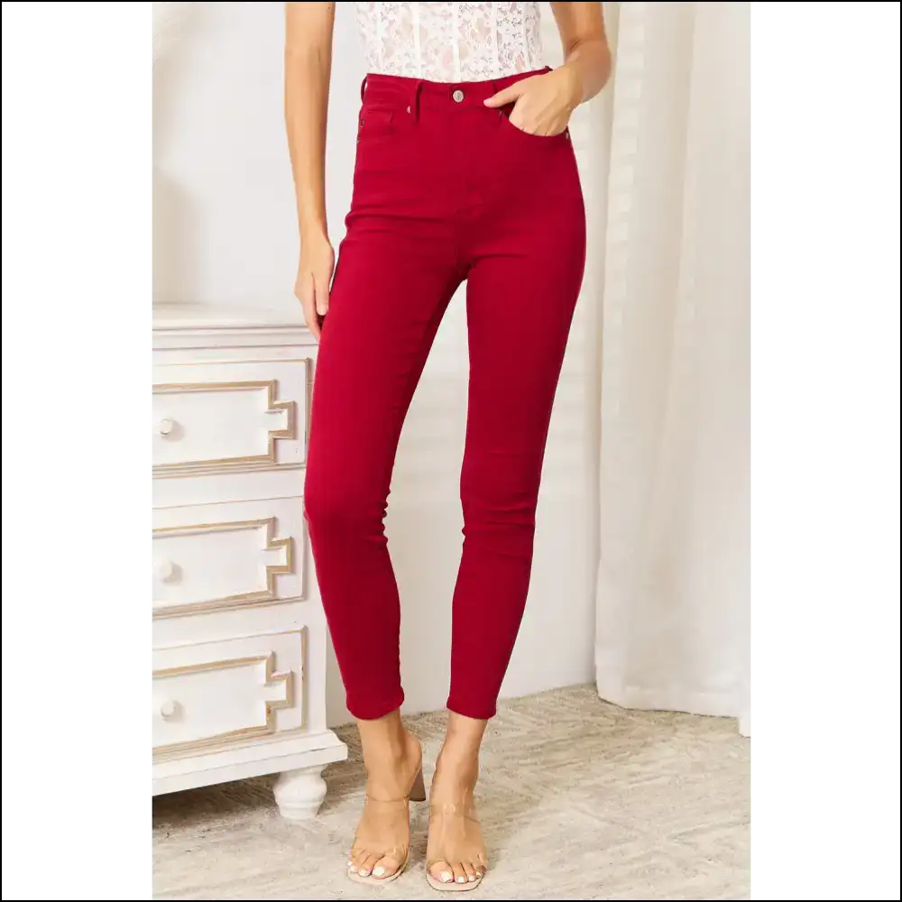 Judy Blue High Waist Skinny Jeans: Tummy Control for your Snack-break Decisions ππ - Red / 13(31) - Jeans on Sale Worldwide Shipping