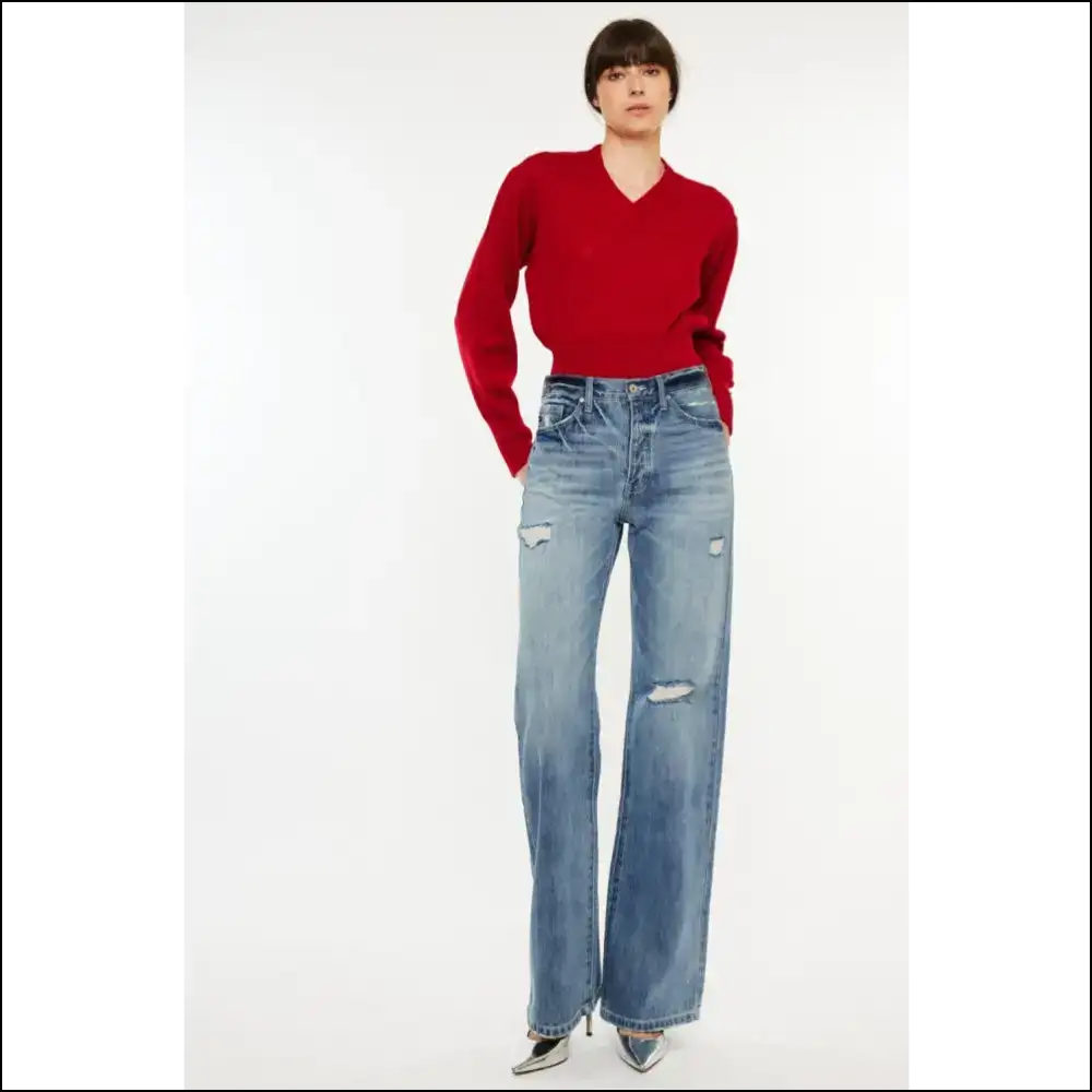 Kancan Distressed High Waist Bootcut Jeans: Feel Fabulous & Slightly Dangerous ππβ¨ - Jeans on Sale Worldwide Shipping