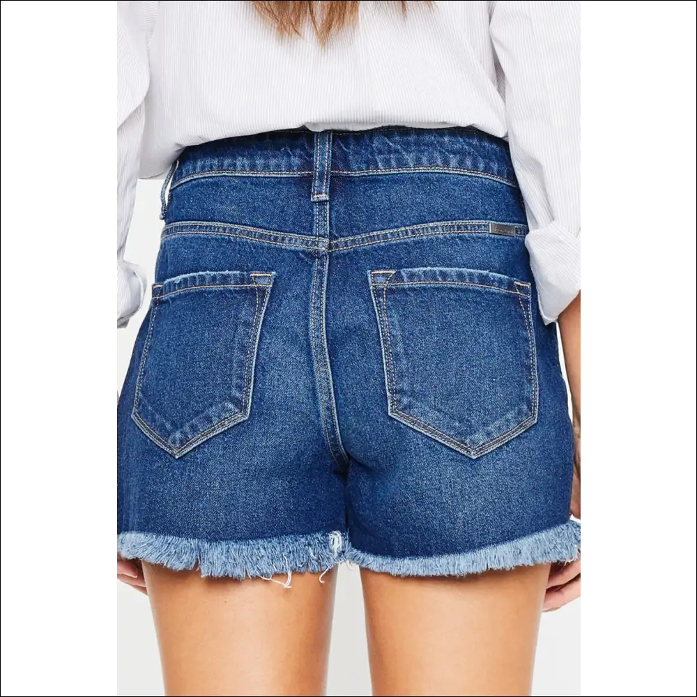 Kancan High Rise Frayed Hem Denim Shorts - on Sale Worldwide Shipping