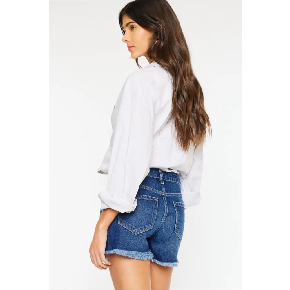 Kancan High Rise Frayed Hem Denim Shorts - on Sale Worldwide Shipping