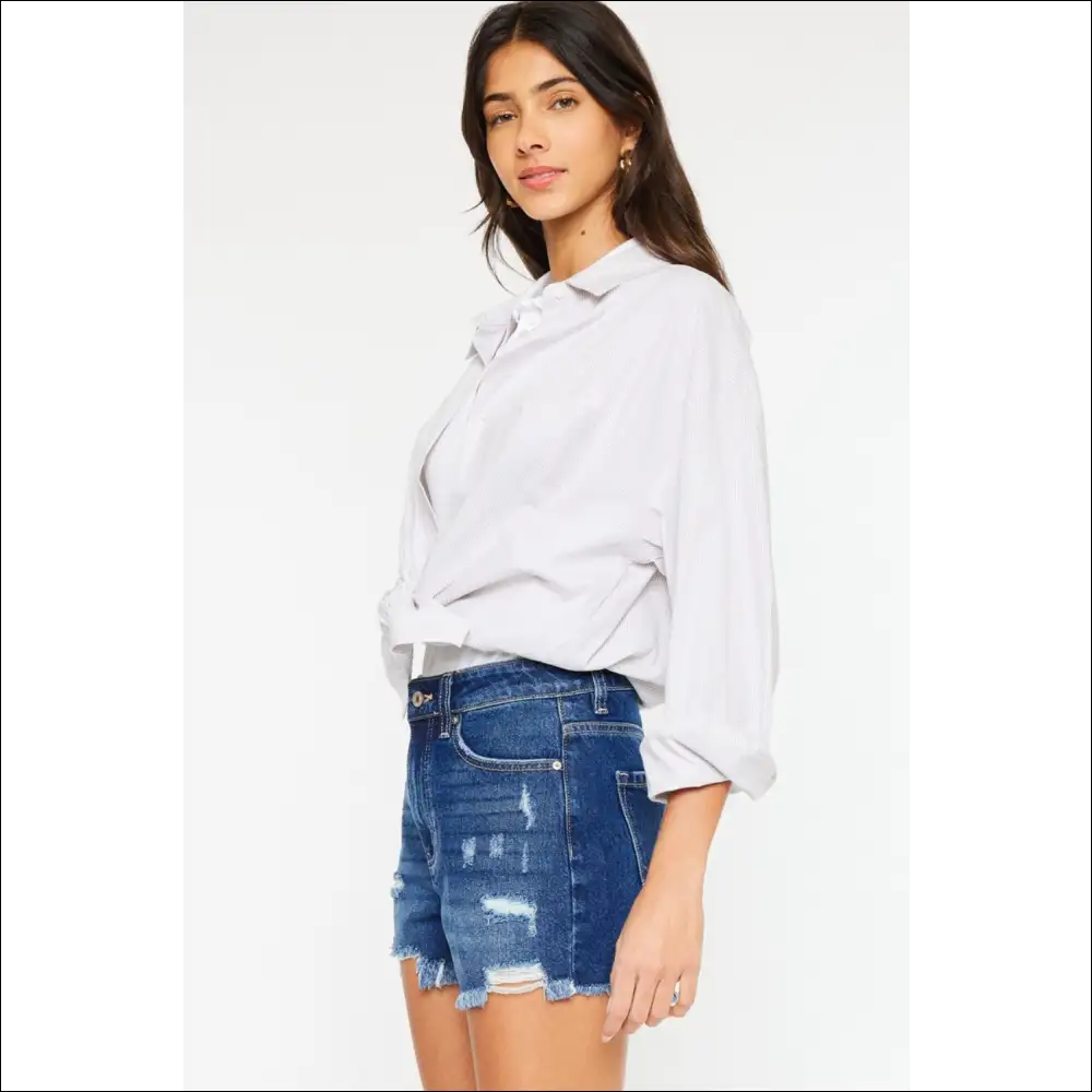 Kancan High Rise Frayed Hem Denim Shorts - on Sale Worldwide Shipping
