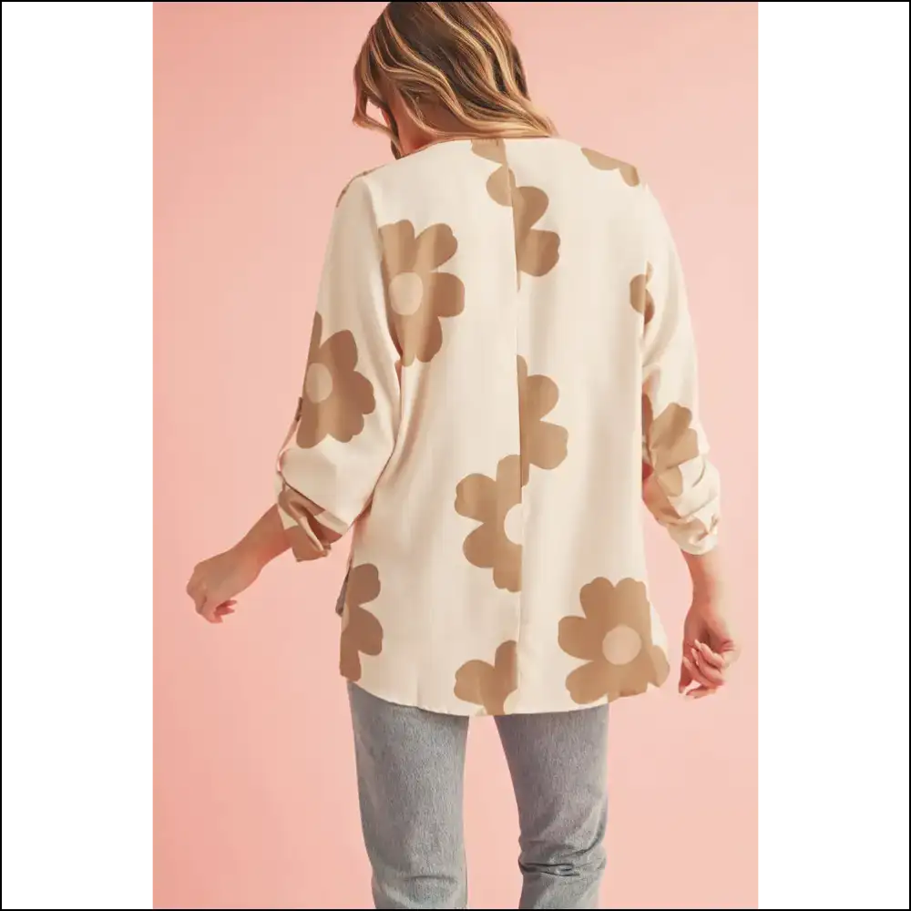 Khaki 60s Flower Power Blouse your Curves will Thank - Blouses on Sale Worldwide Shipping