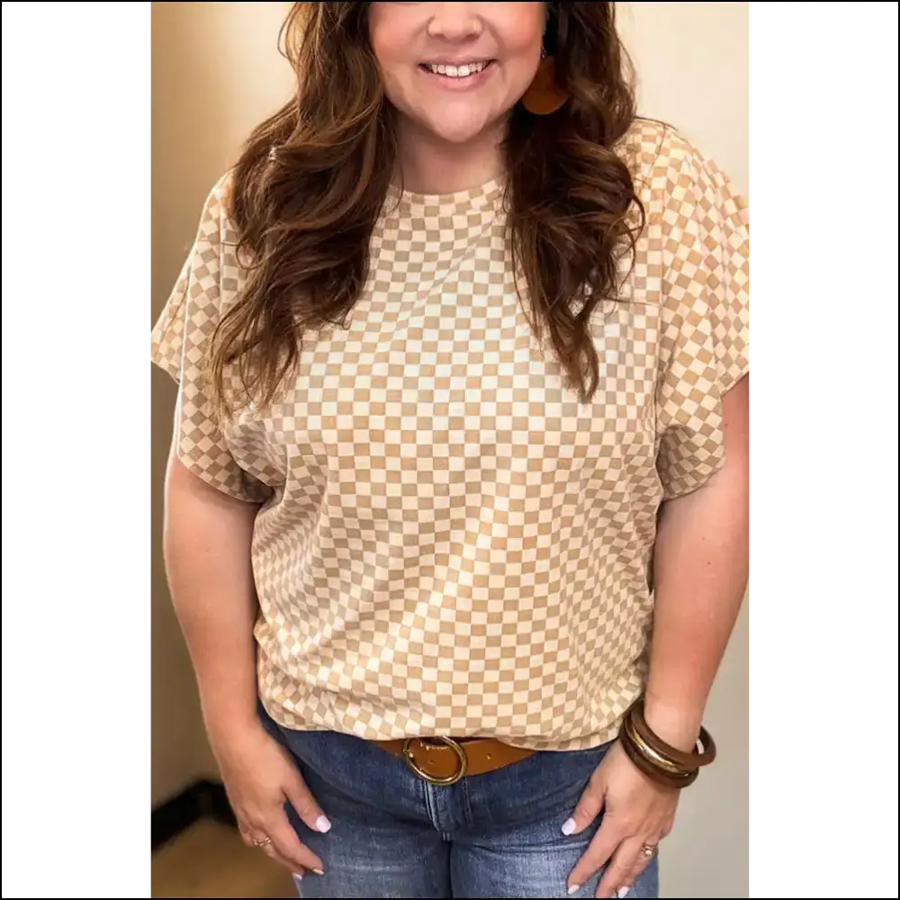 Khaki Checkered Batwing: Finally a Shirt that Gets my Hump ๐ - 1x - Plus Size Tops on Sale Worldwide Shipping