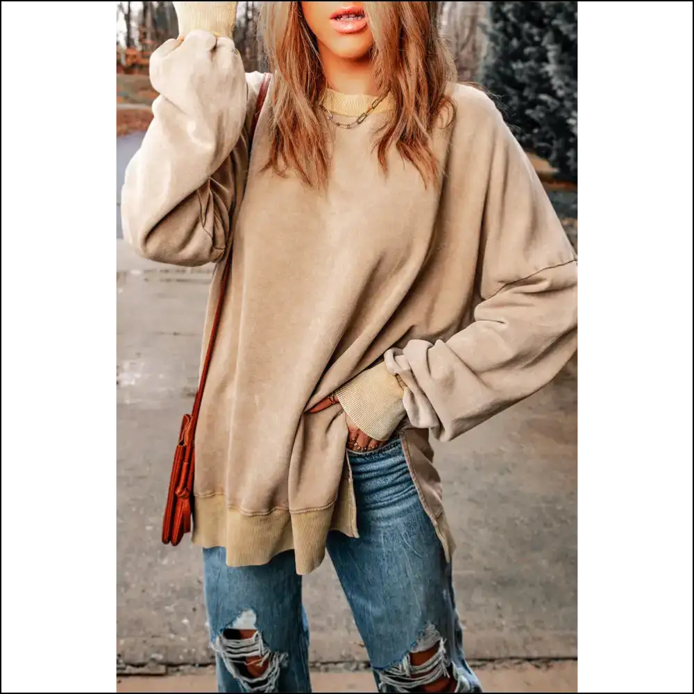 Khaki Drop Shoulder Oversized Sweatshirt: Basic (but Fabulous) - Sweatshirts & Hoodies on Sale Worldwide Shipping