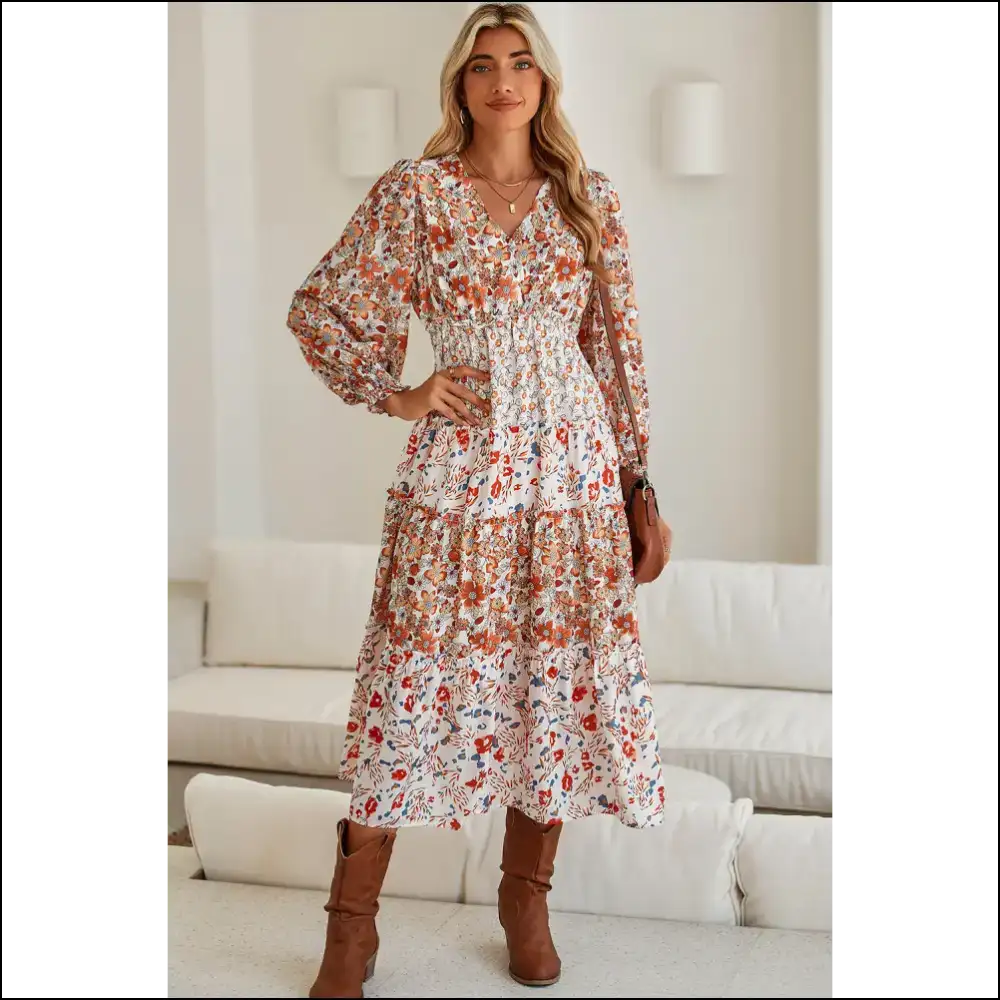 Khaki Floral Print Dress: Queen no Crown Needed ๐ - Midi Dresses on Sale Worldwide Shipping