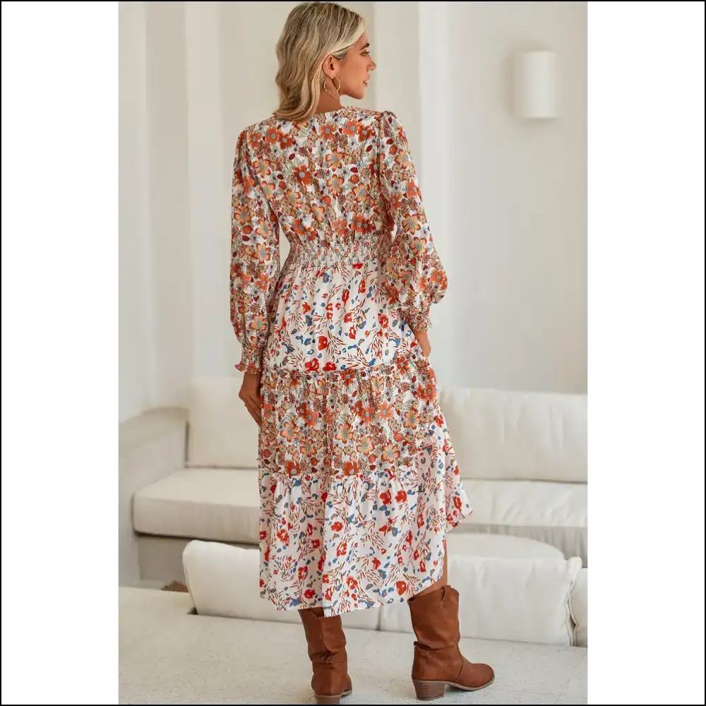Khaki Floral Print Dress: Queen no Crown Needed ๐ - Midi Dresses on Sale Worldwide Shipping