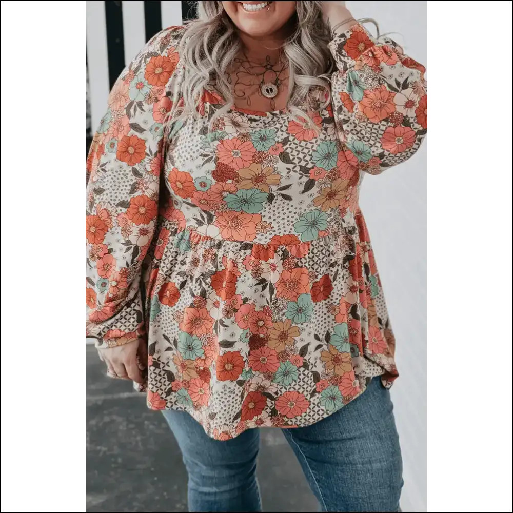 Khaki Floral Print Peplum Blouse: Finally a Top that Fits my Sass! 🌸 Needful Things - 1x - Plus Size Tops on Sale Worldwide Shipping