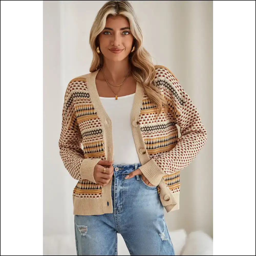 Khaki Geometric Cardigan: so Chic it Hurts (but Looks Good) ๐ Needful Things - s - Cardigans on Sale Worldwide Shipping