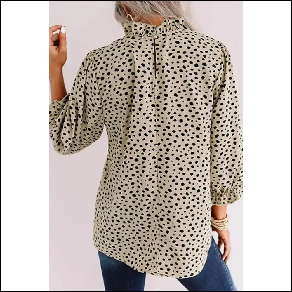 Khaki Leopard Ruffle Sleeve: Unleash your Inner Basic Beast ๐ Needful Things - Blouses on Sale Worldwide Shipping