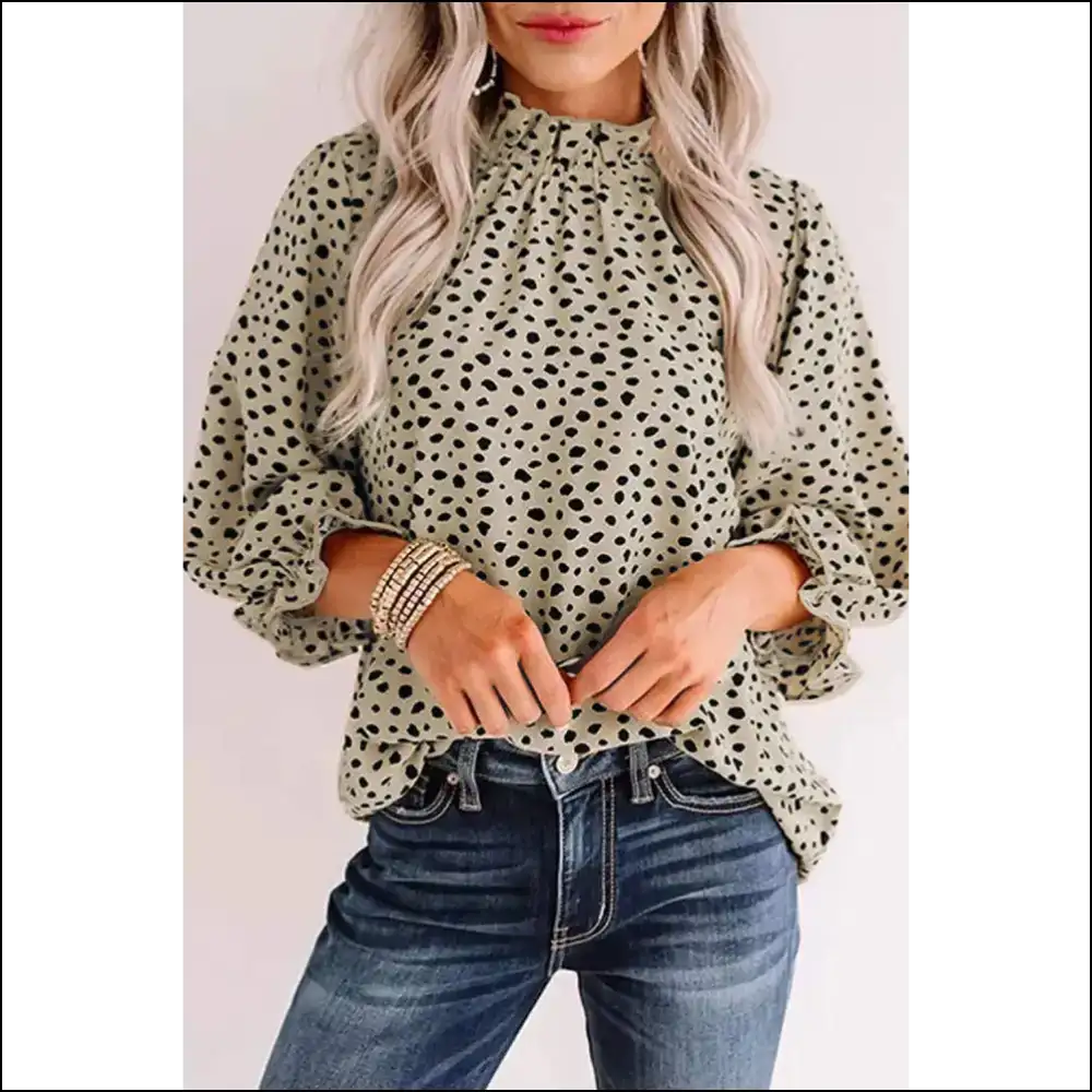 Khaki Leopard Ruffle Sleeve: Unleash your Inner Basic Beast ๐ Needful Things - Blouses on Sale Worldwide Shipping