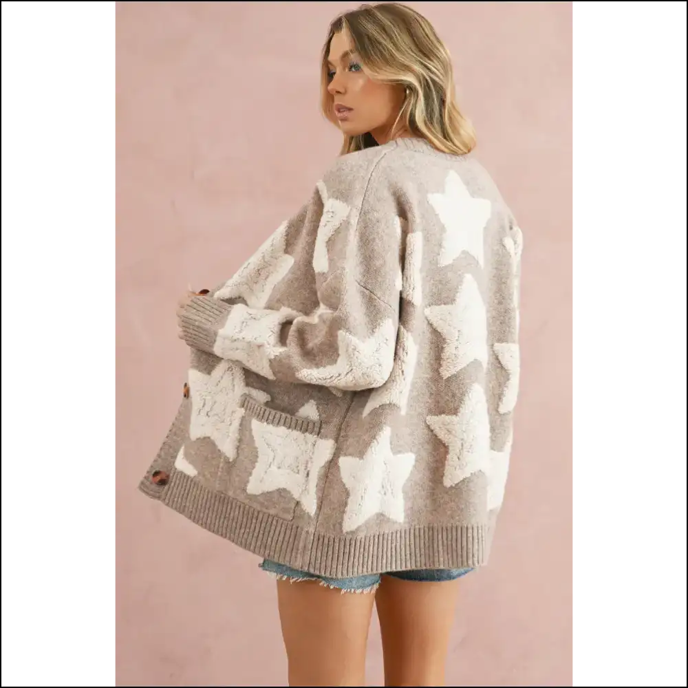 Khaki Star Pattern Cardigan: Needful Things Starry and Bright ✨ - Cardigans on Sale Worldwide Shipping