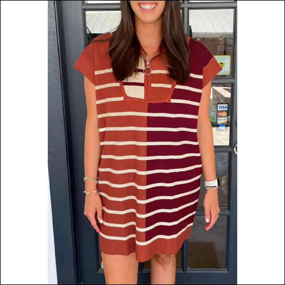 Khaki Stripe Color Block Mini Dress: Fashionista 🤪 Needful Things - Brown / s - Short Dresses on Sale Worldwide Shipping