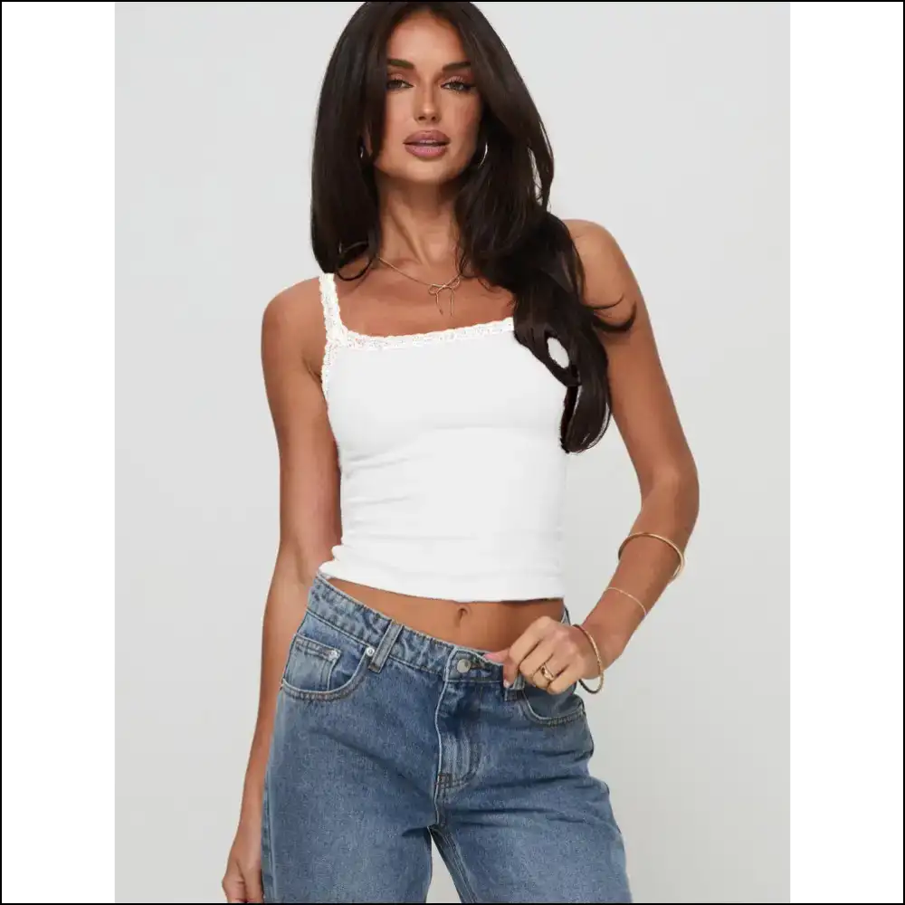 Lace Detail Cropped Cami - White / s - Tank Tops on Sale Worldwide Shipping