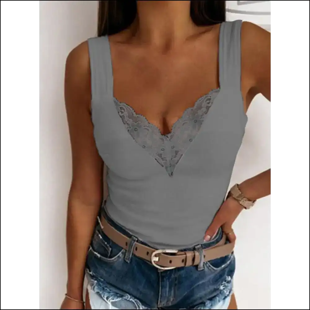 Lace Detail Sweetheart Neck Tank - Elegance Meets Comfort - Dark Gray / 3xl - Tops on Sale Worldwide Shipping
