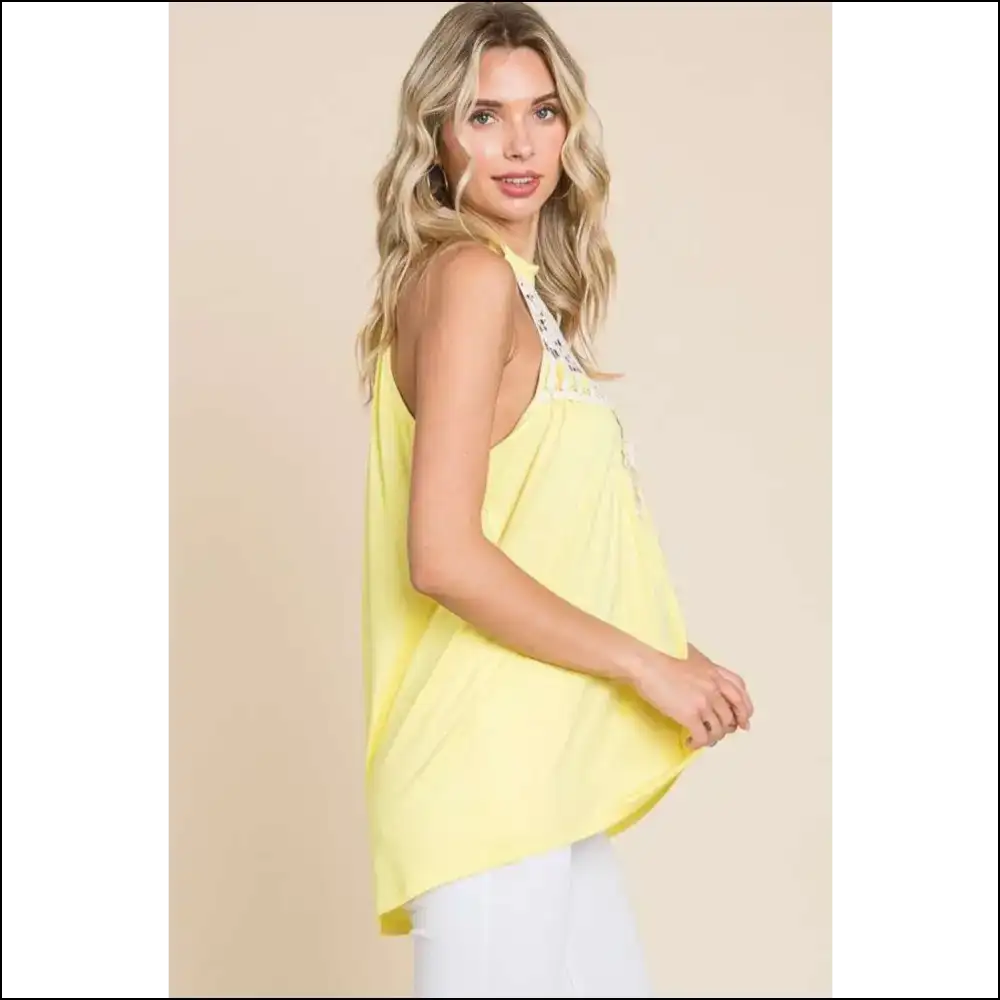 Lace Panel Sleeveless Round Neck Top - Tank Tops on Sale Worldwide Shipping