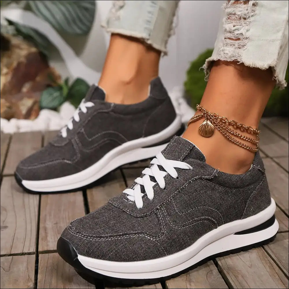 Lace Up Canvas Athletic Shoes: Sporty & Stylish - Dark / 38(us7) - Shoes on Sale Worldwide Shipping